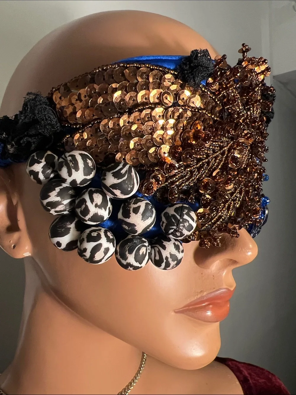 Embellished Blue and Gold Sequin Face Mask - Designer-Inspired